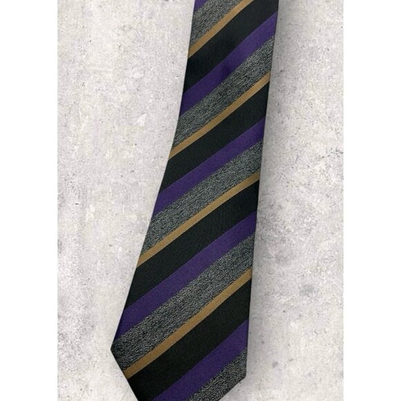 Z ZEGNA Silk Tie ITALY Black Purple Gold Striped W:3.2" EUC - Picture 6 of 6